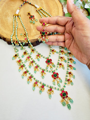 Three Layer Jadau Necklace Set
