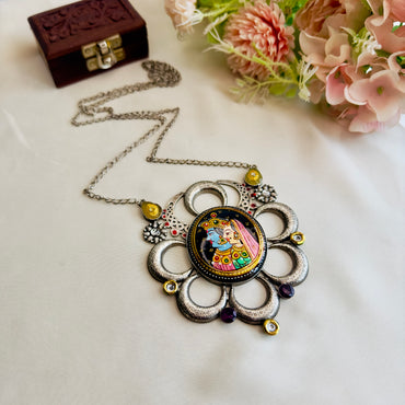 Silver Replica Radha Krishna Necklace