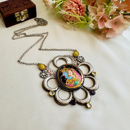 Silver Replica Radha Krishna Necklace