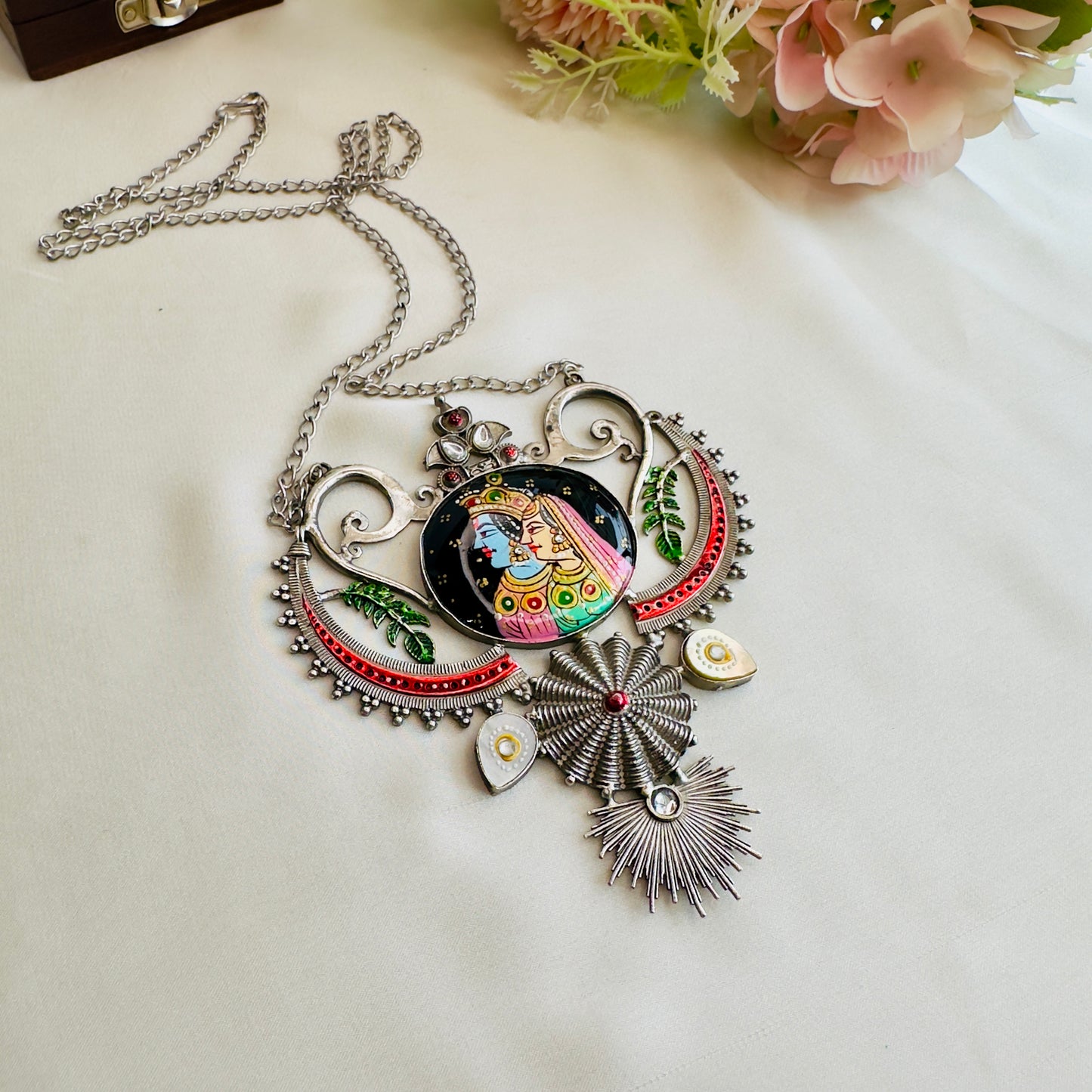 Silver Replica Tanjore Necklace