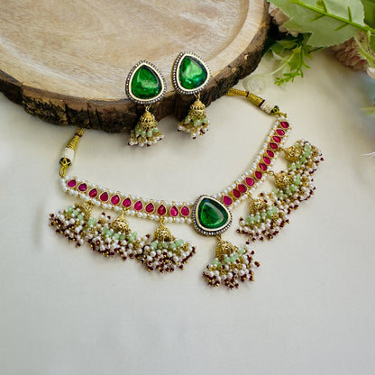 Multicolor Jhumki Necklace Set