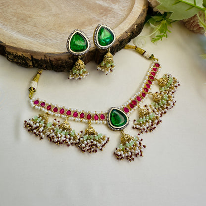 Multicolor Jhumki Necklace Set