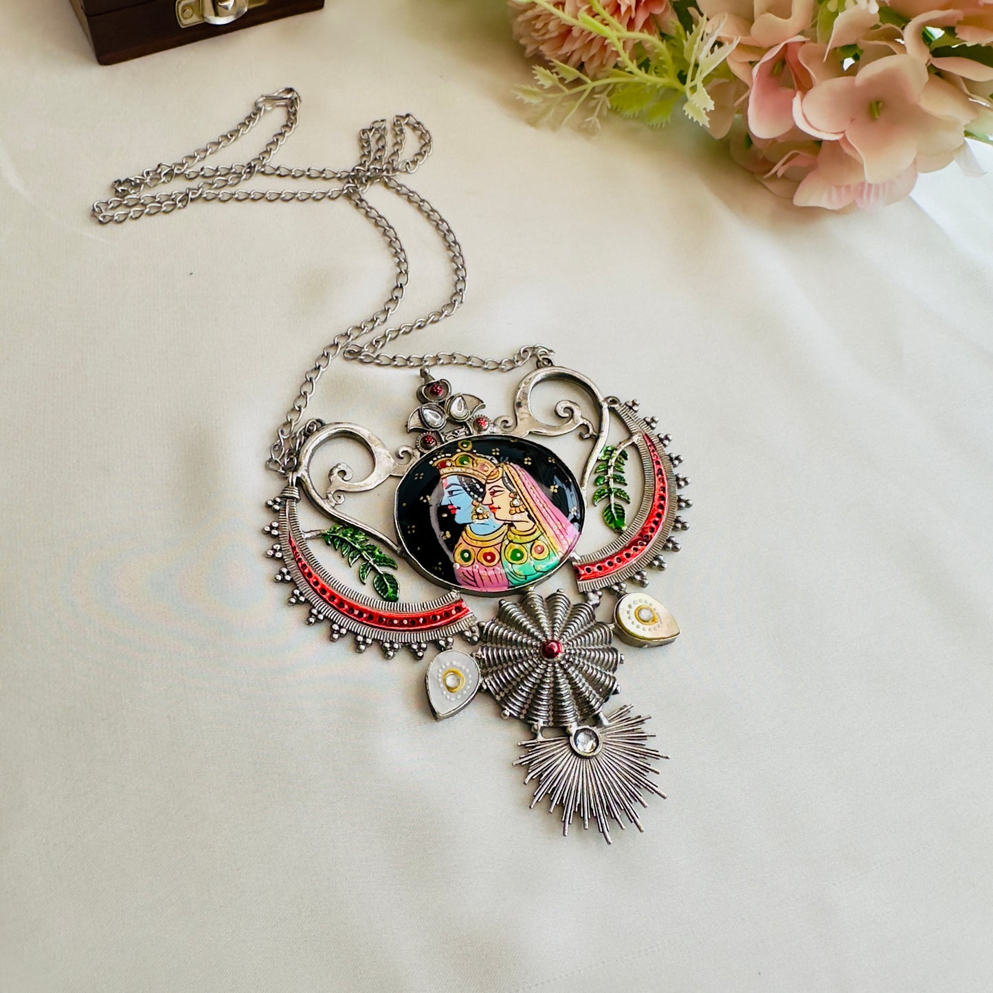 Silver Replica Tanjore Necklace