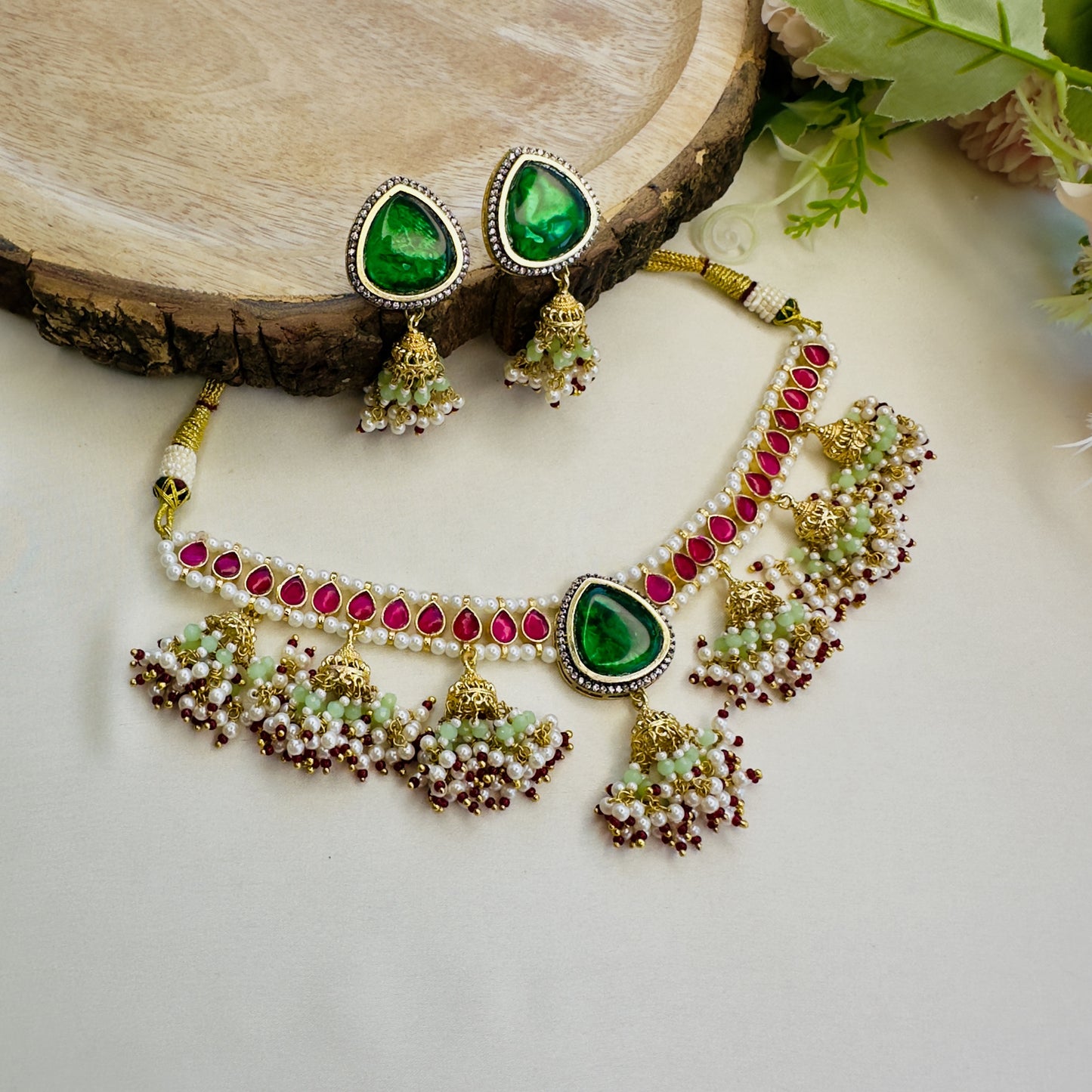 Multicolor Jhumki Necklace Set