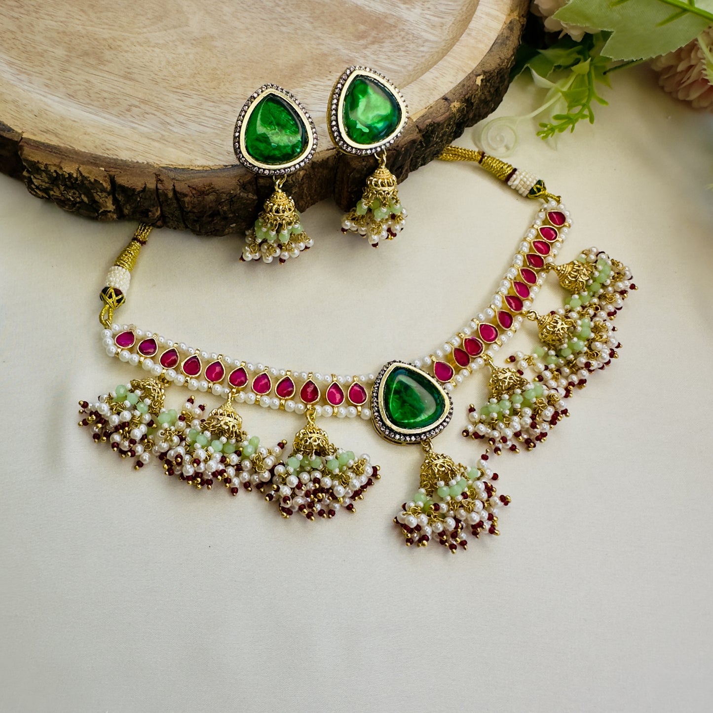 Multicolor Jhumki Necklace Set