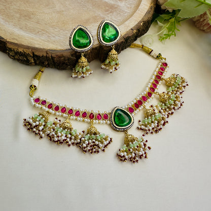 Multicolor Jhumki Necklace Set