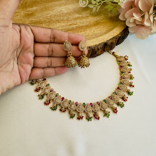 Ruby Green Multicolor AD Necklace Set
