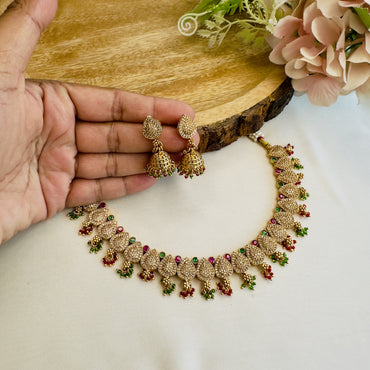 Ruby Green Multicolor AD Necklace Set