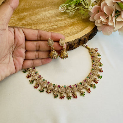 Ruby Green Multicolor AD Necklace Set