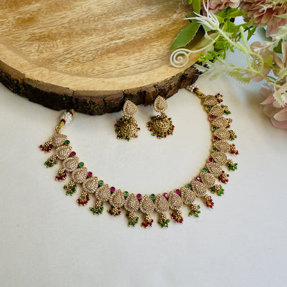 Ruby Green Multicolor AD Necklace Set