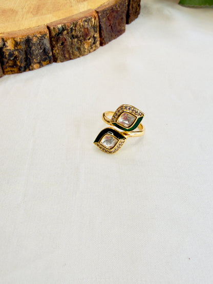 Moissanite Meenakari Adjustable Ring