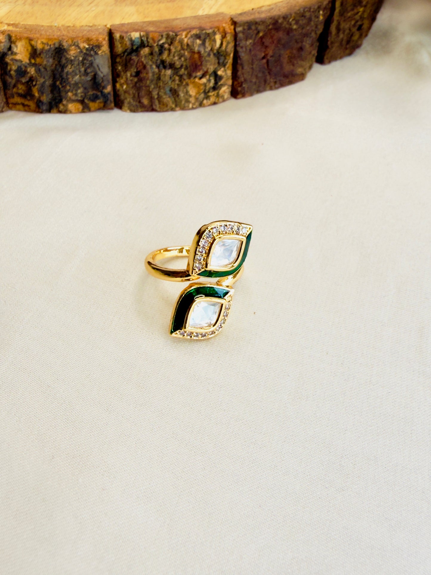 Moissanite Meenakari Adjustable Ring