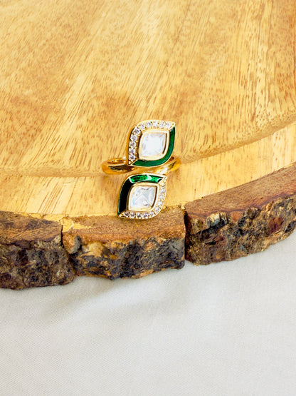 Moissanite Meenakari Adjustable Ring