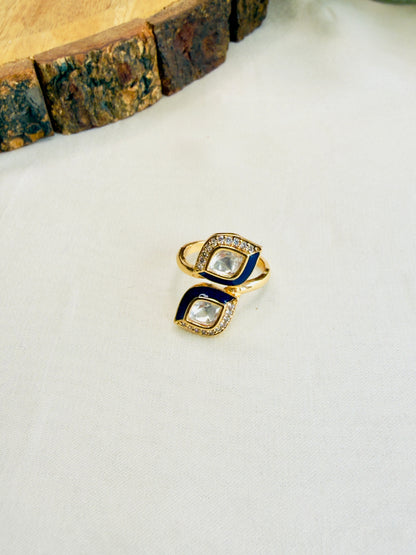 Moissanite Meenakari Adjustable Ring