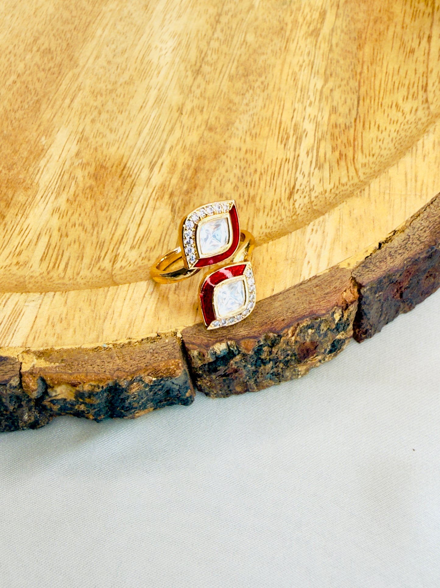 Moissanite Meenakari Adjustable Ring