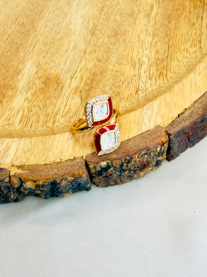 Moissanite Meenakari Adjustable Ring