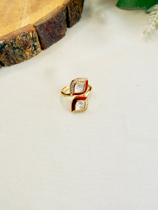 Moissanite Meenakari Adjustable Ring