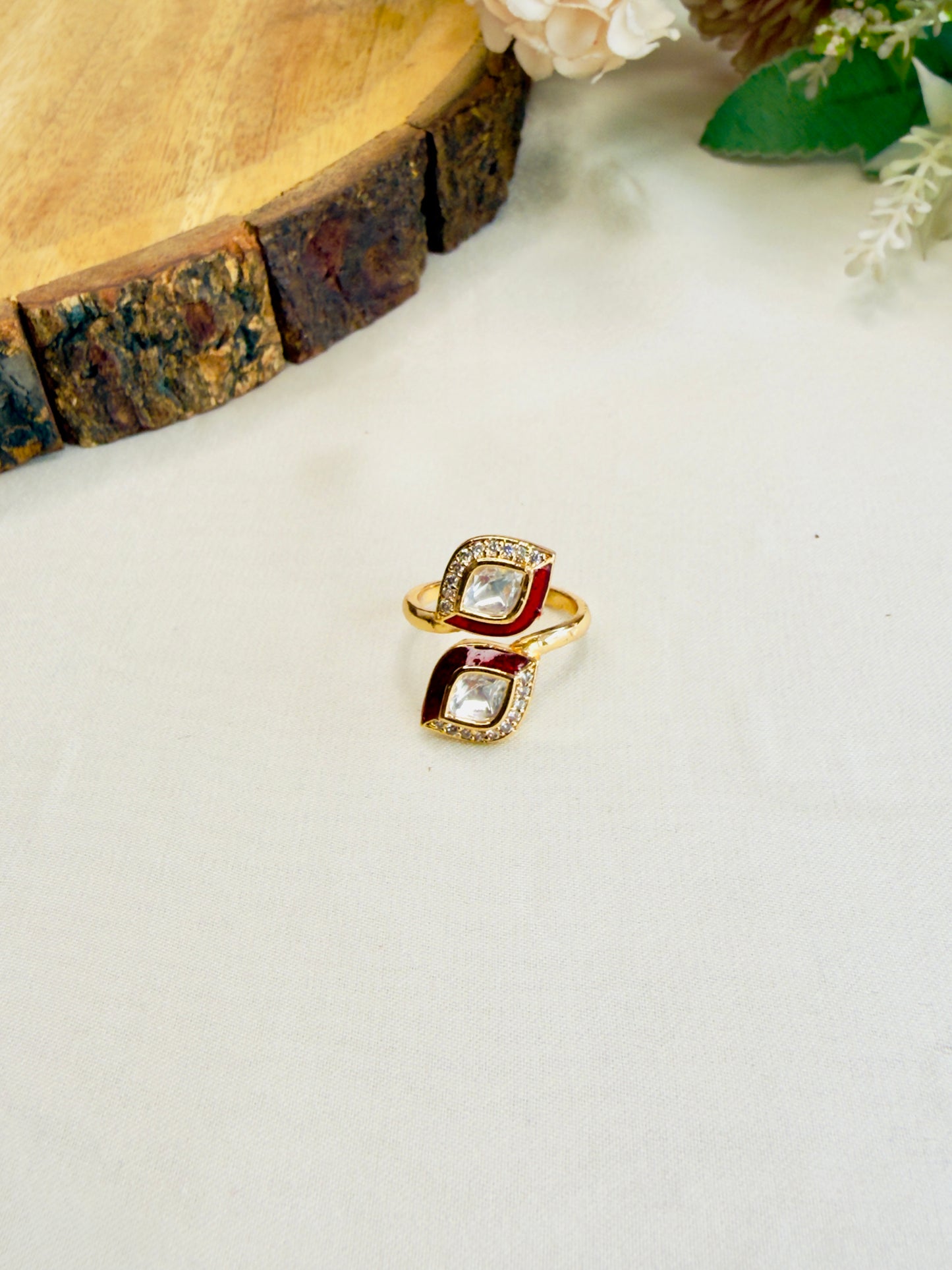 Moissanite Meenakari Adjustable Ring