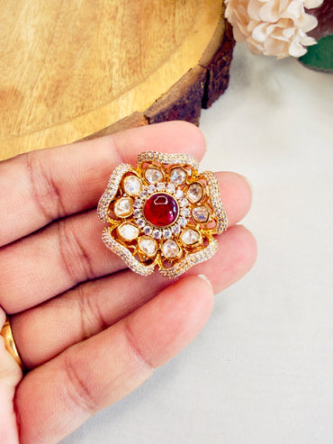 Ruby Moissanite AD Flower Ring