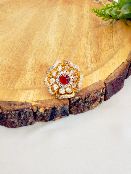 Ruby Moissanite AD Flower Ring