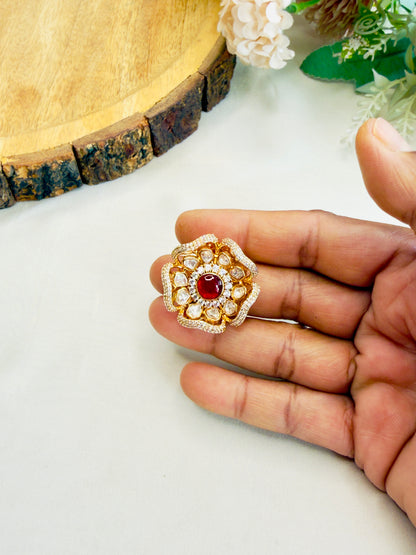 Ruby Moissanite AD Flower Ring