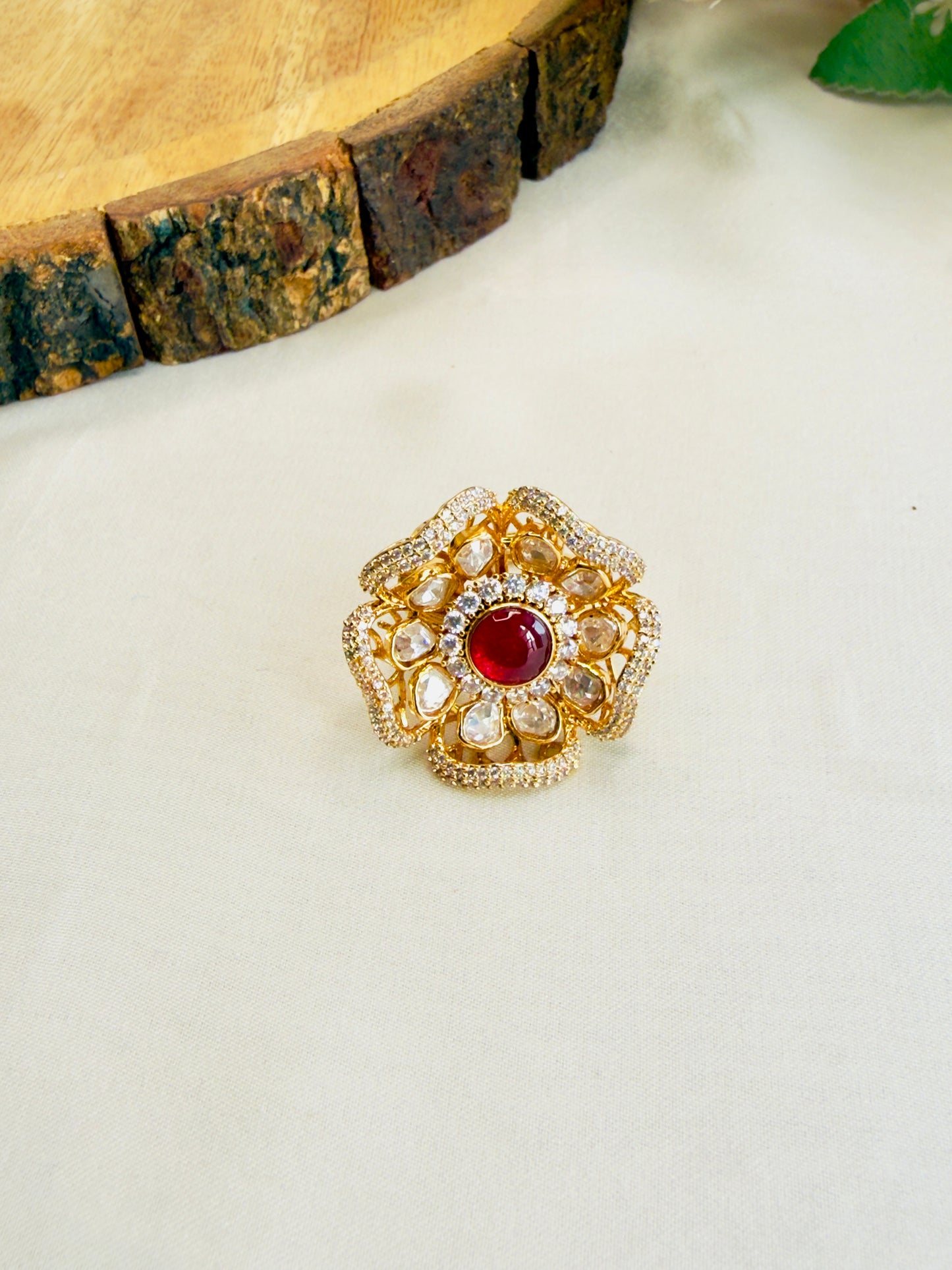 Ruby Moissanite AD Flower Ring