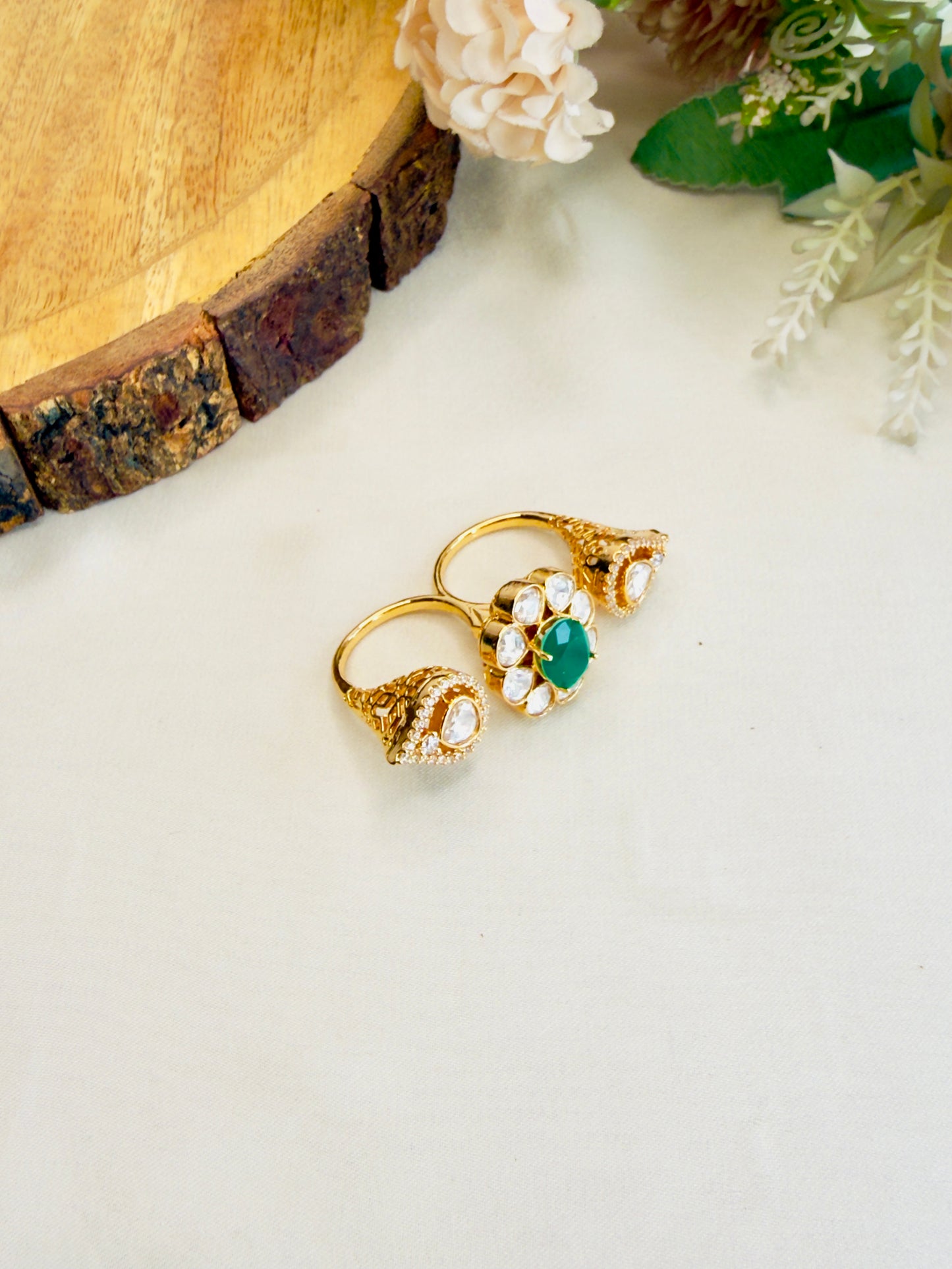 Doublet Moissanite double finger ring