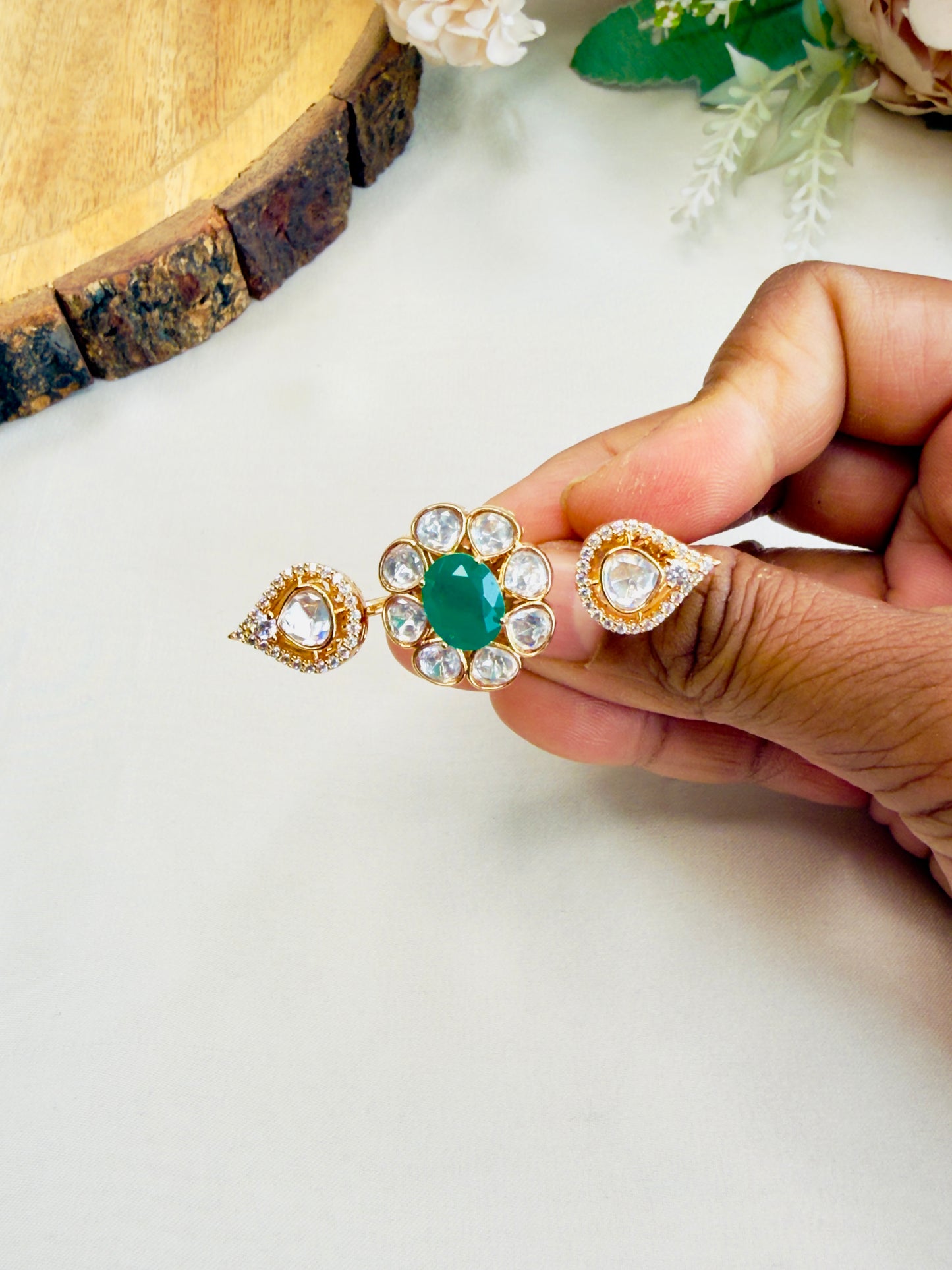 Doublet Moissanite double finger ring