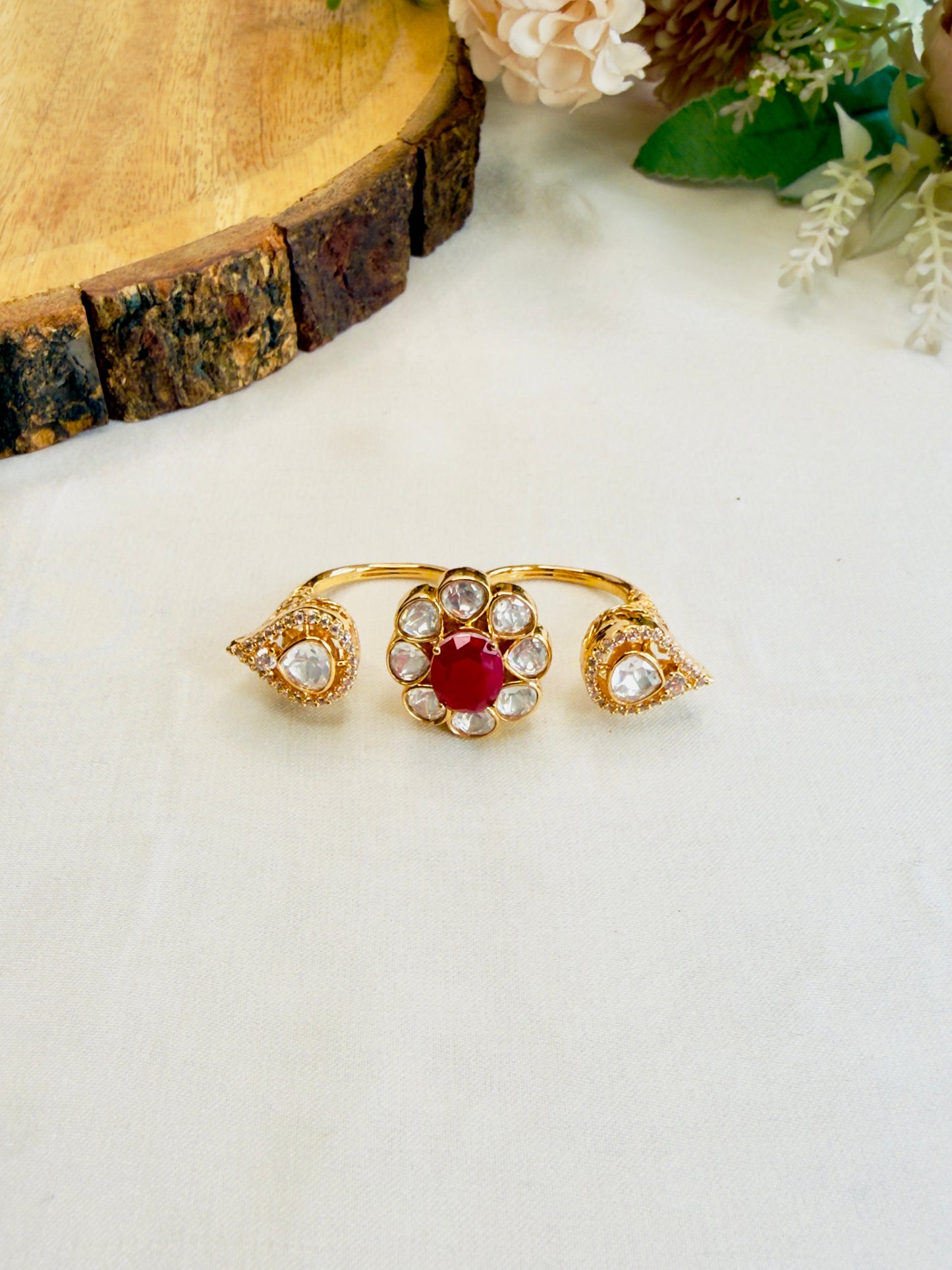 Doublet Moissanite double finger ring