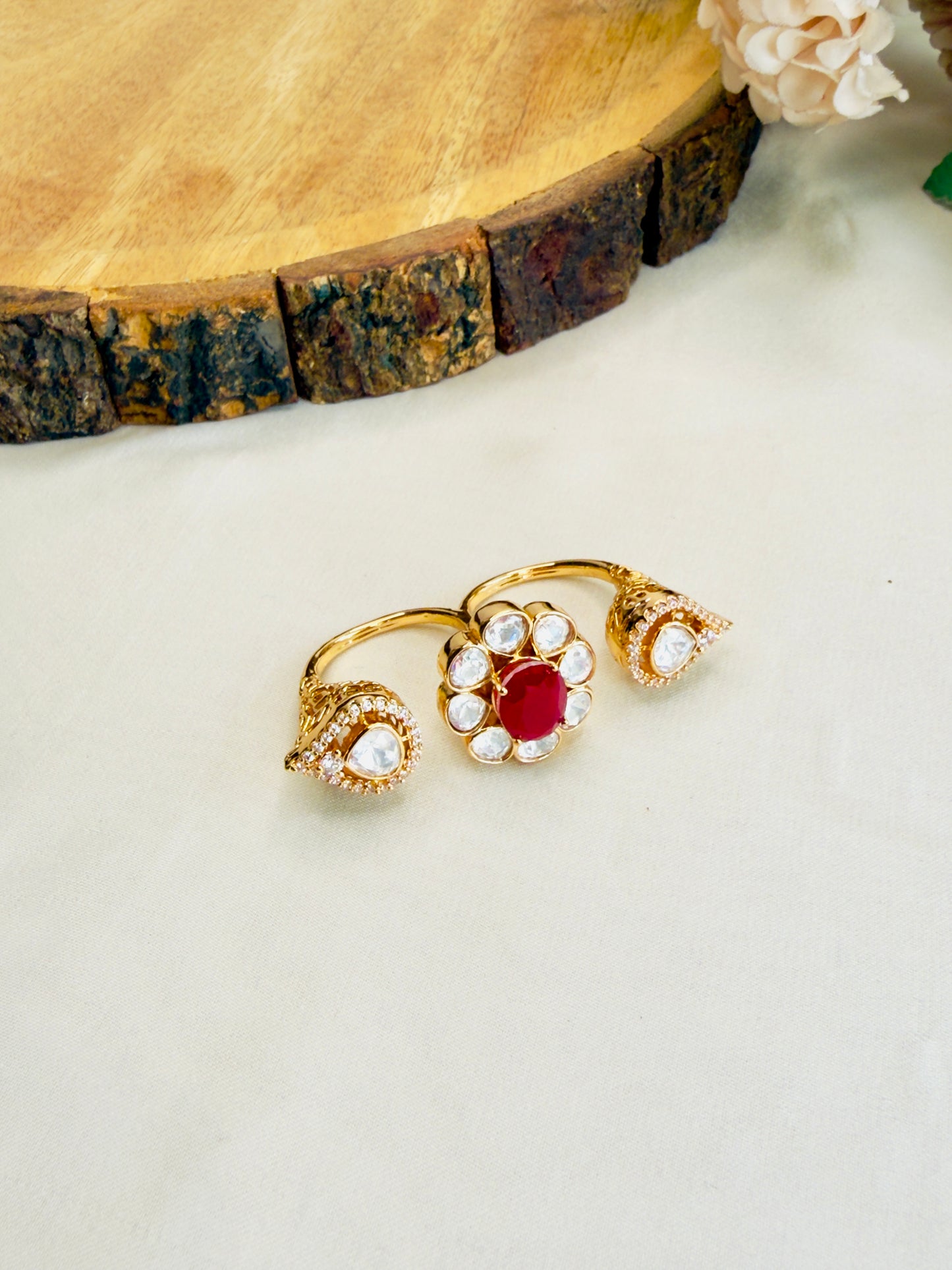 Doublet Moissanite double finger ring