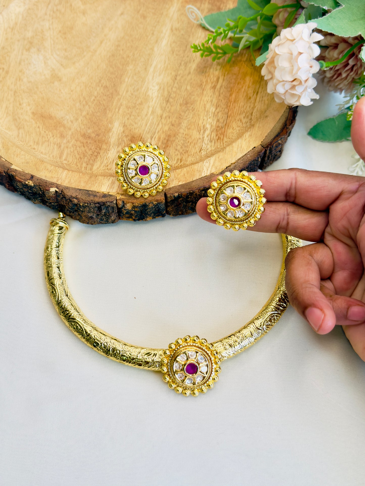 Golden Polki Hasli Set