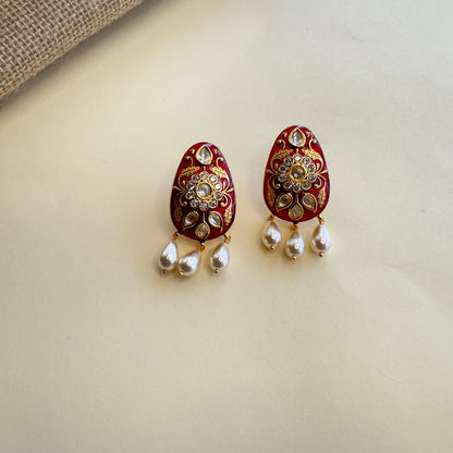 Sunehari Kundan Red Minakari Hasli with Earrings