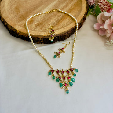 Swarovski  Pearls Jadau Pendant Necklace Set