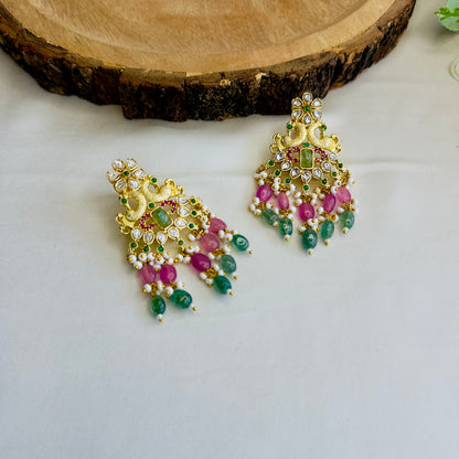 Mint Pink  Peacock Design Pendant Necklace Set