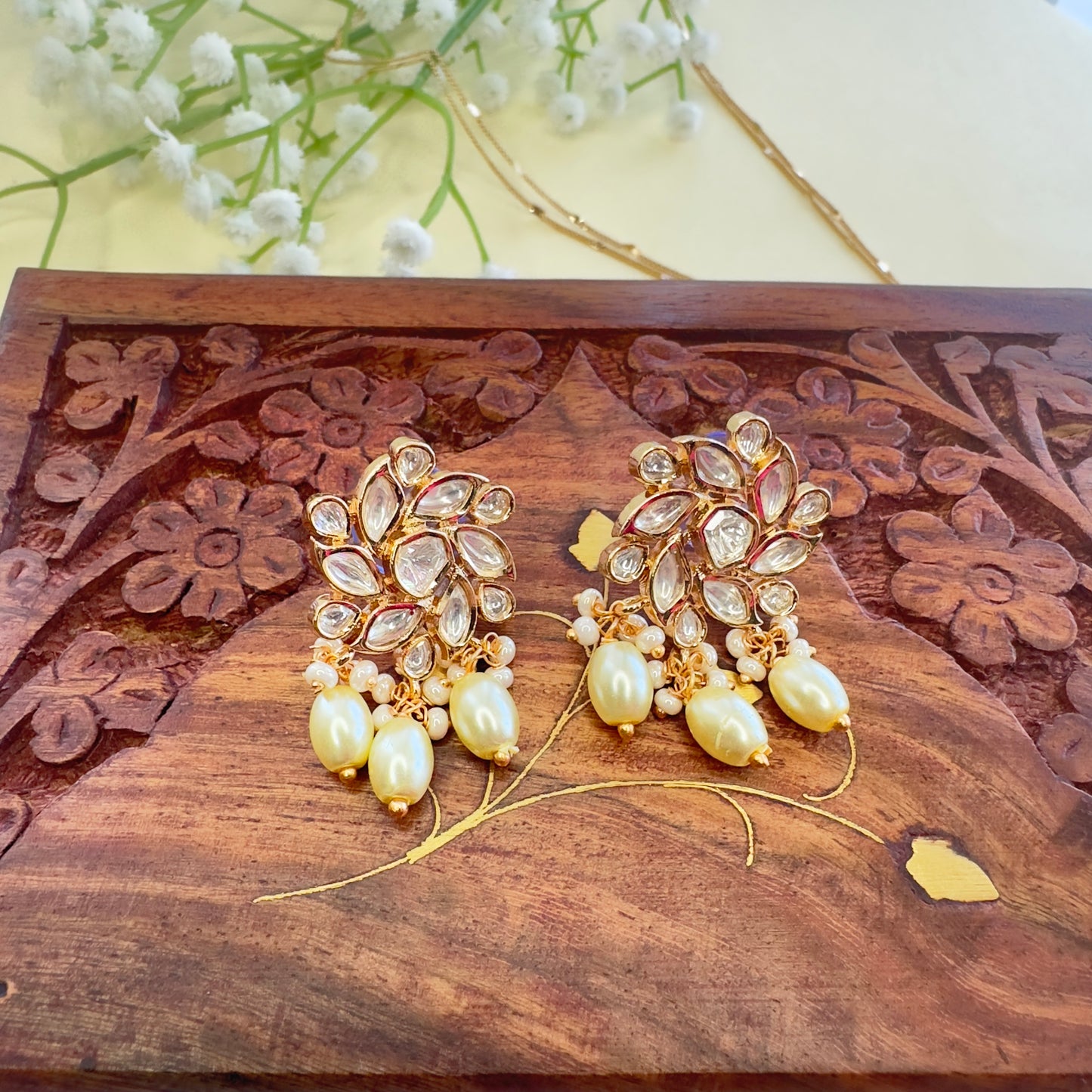 Tayani Kundan Flower Chain Pendent Earrings