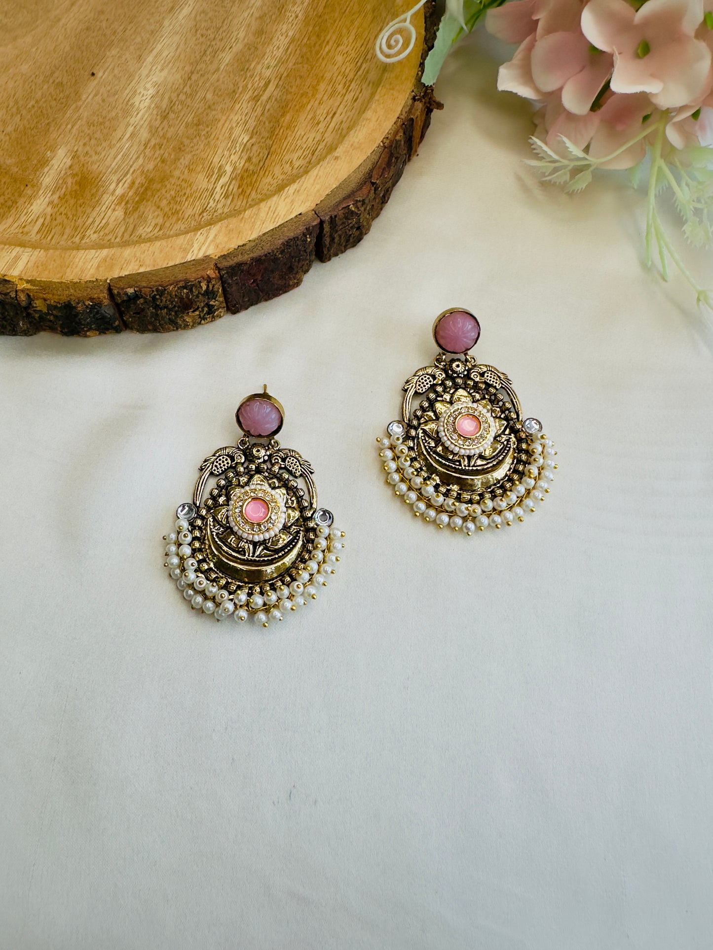 Antique finish Pearl layered Earrings
