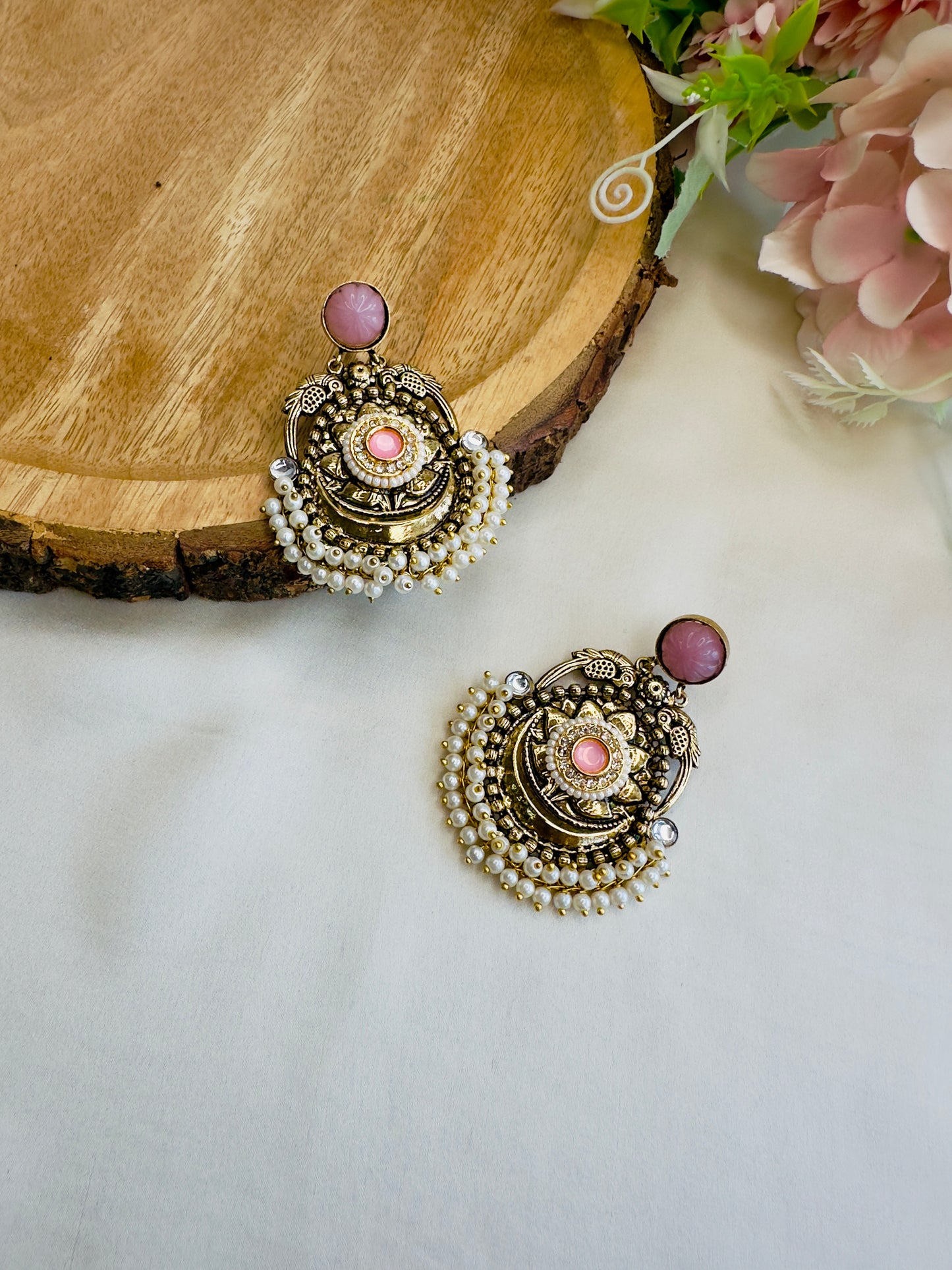 Antique finish Pearl layered Earrings