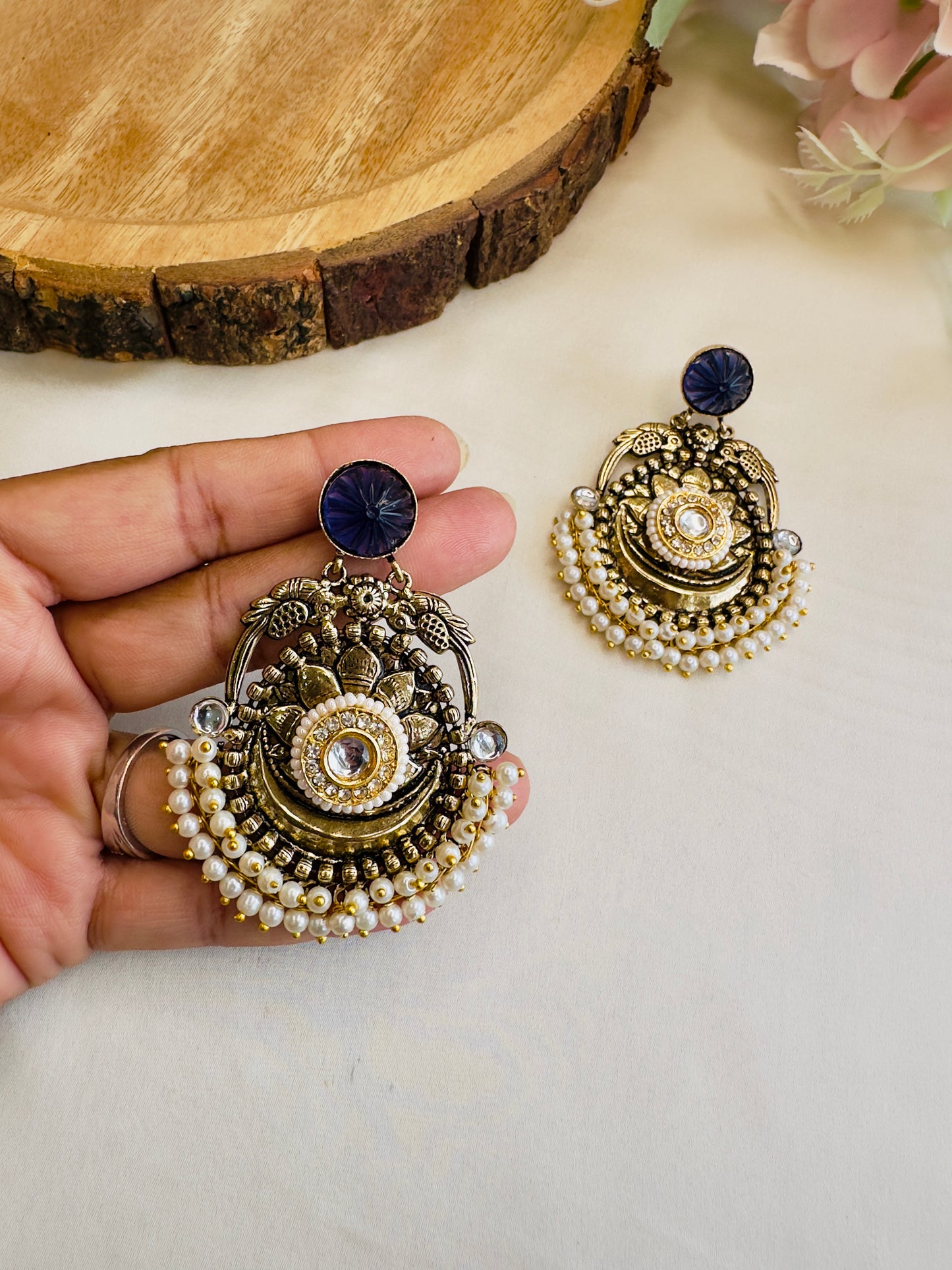 Antique finish Pearl layered Earrings