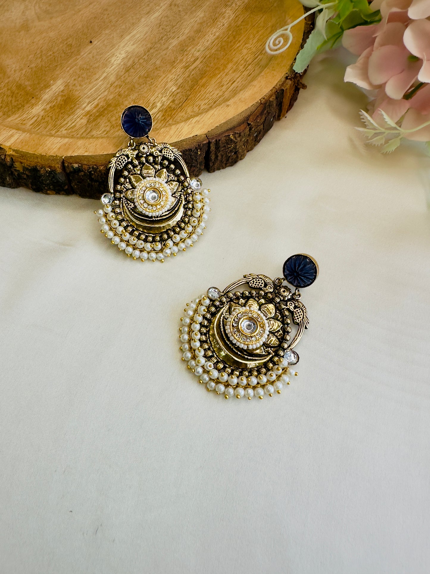 Antique finish Pearl layered Earrings