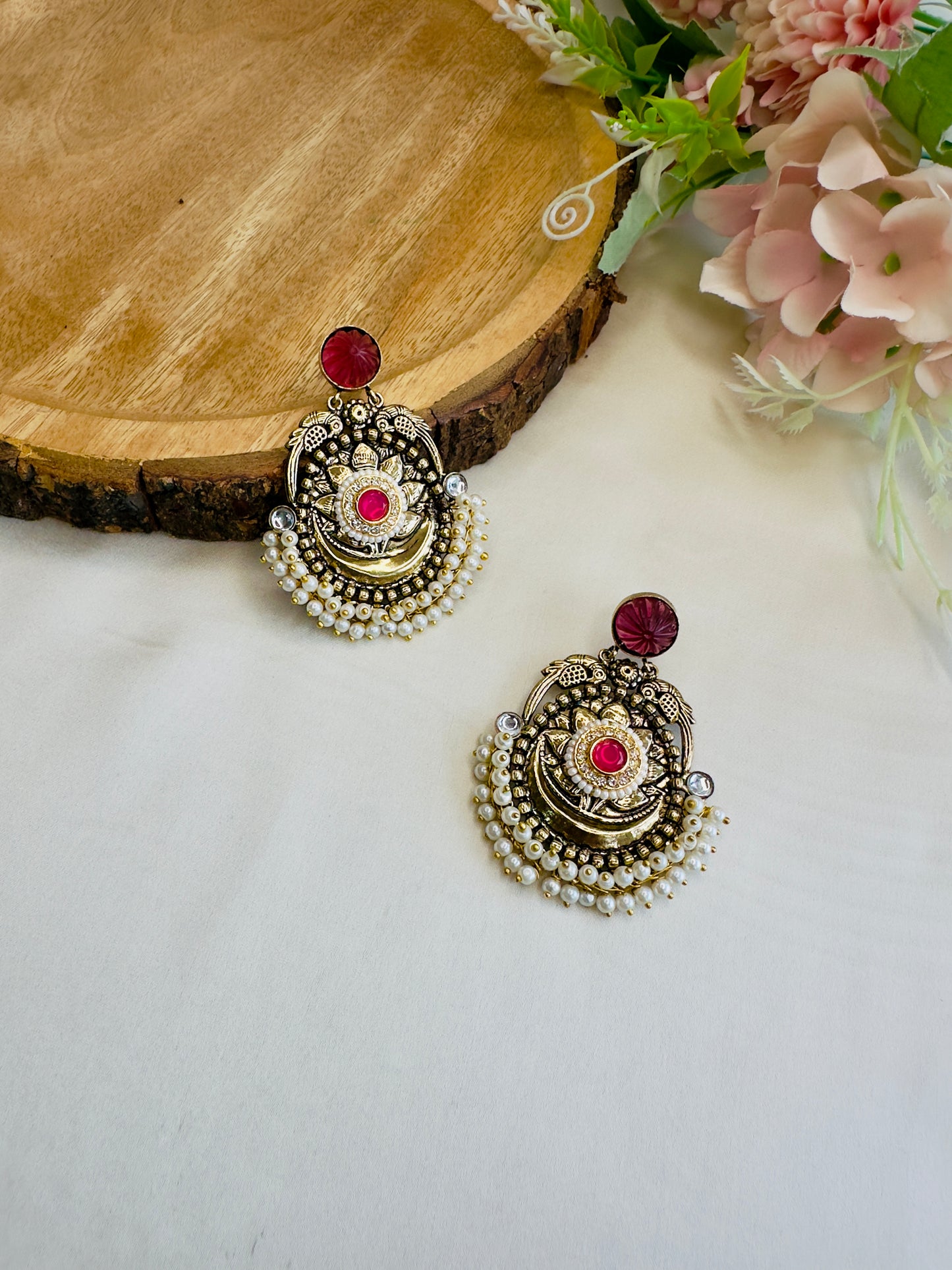 Antique finish Pearl layered Earrings