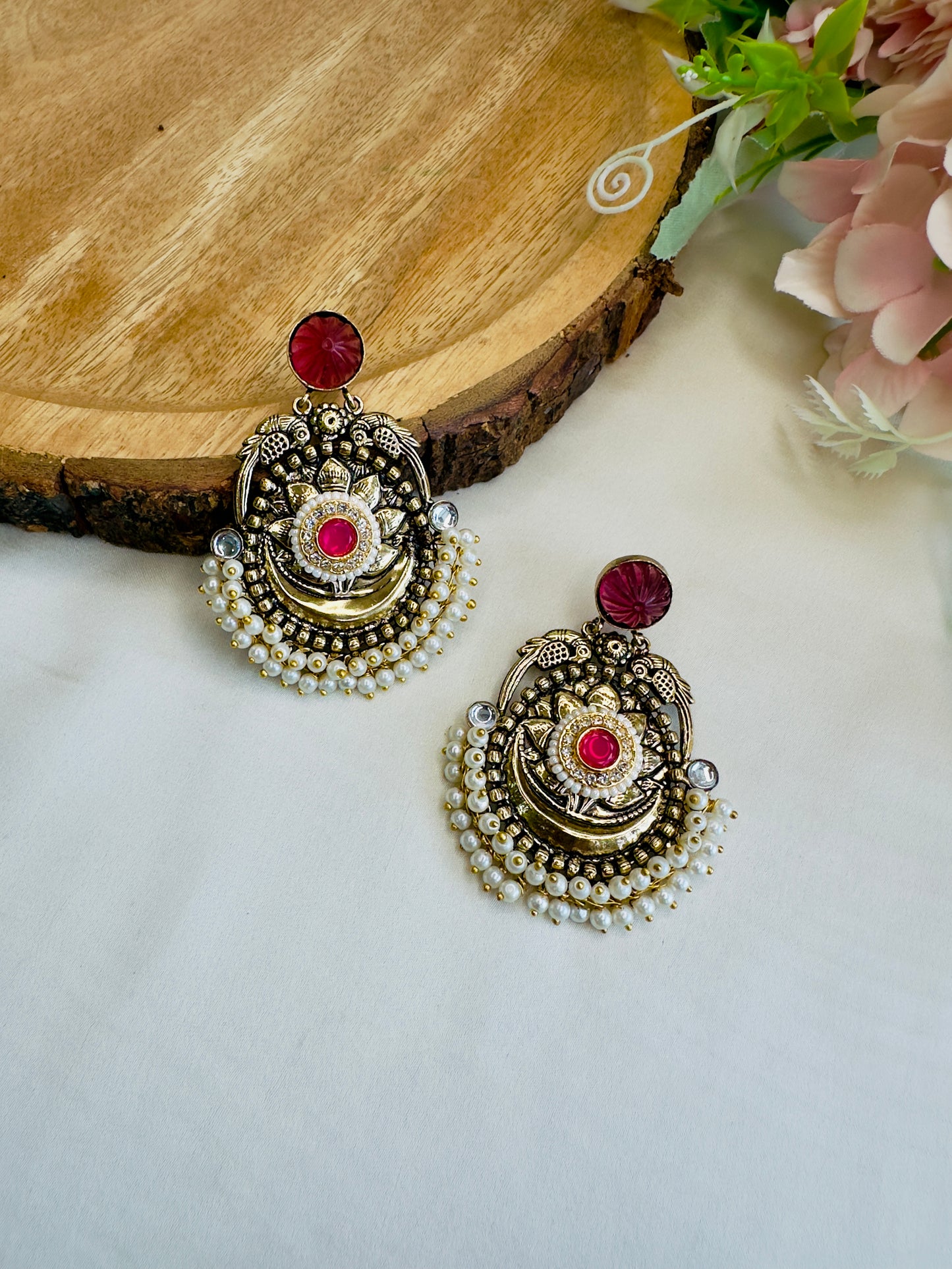 Antique finish Pearl layered Earrings
