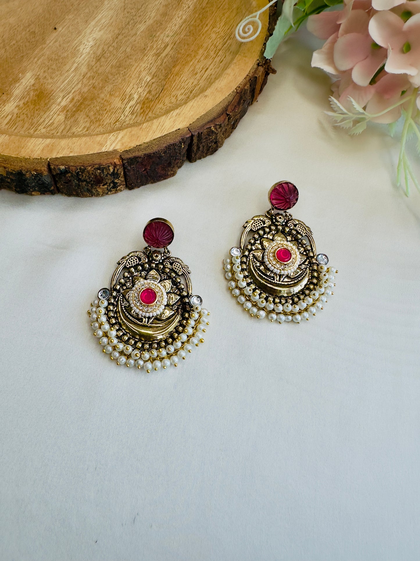 Antique finish Pearl layered Earrings
