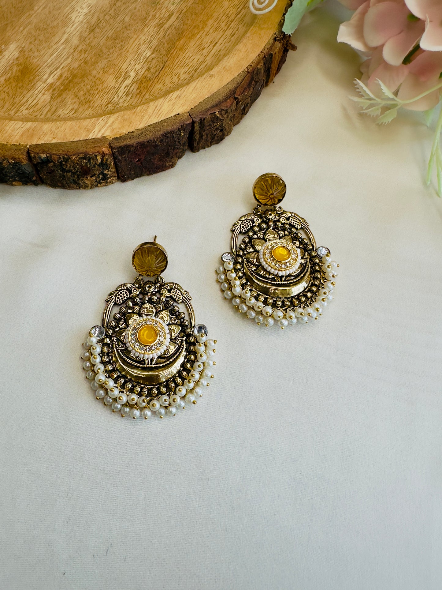 Antique finish Pearl layered Earrings