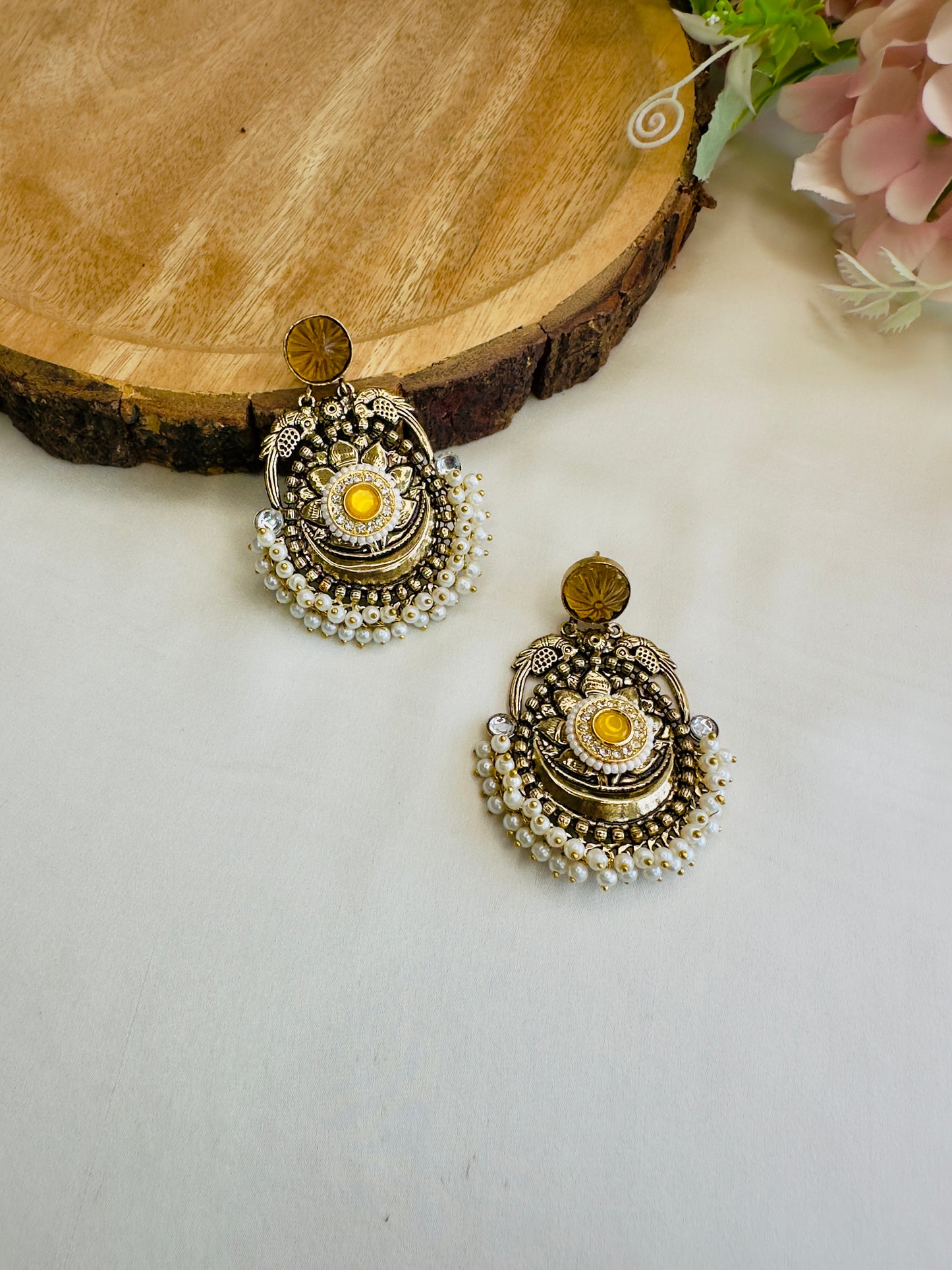Antique finish Pearl layered Earrings