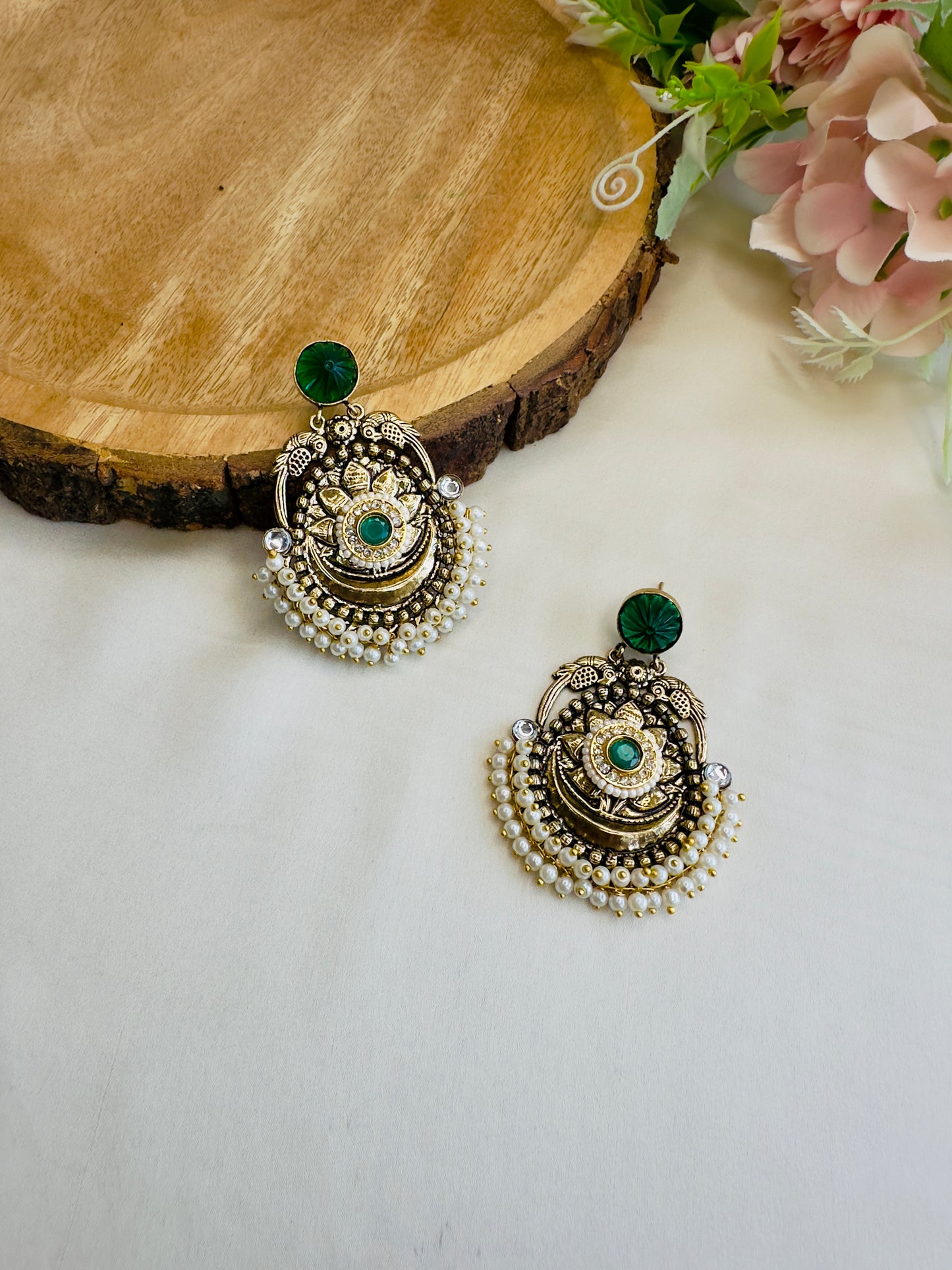 Antique finish Pearl layered Earrings