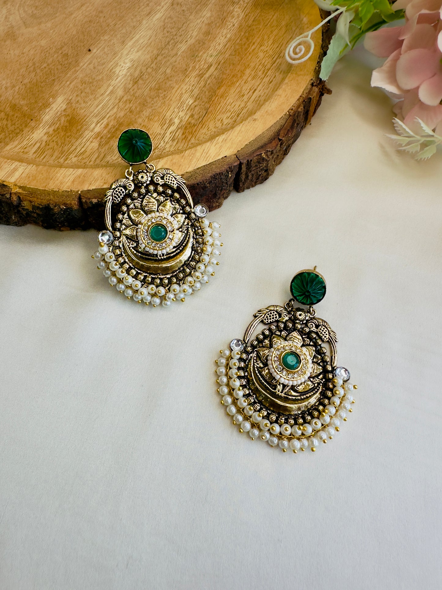 Antique finish Pearl layered Earrings