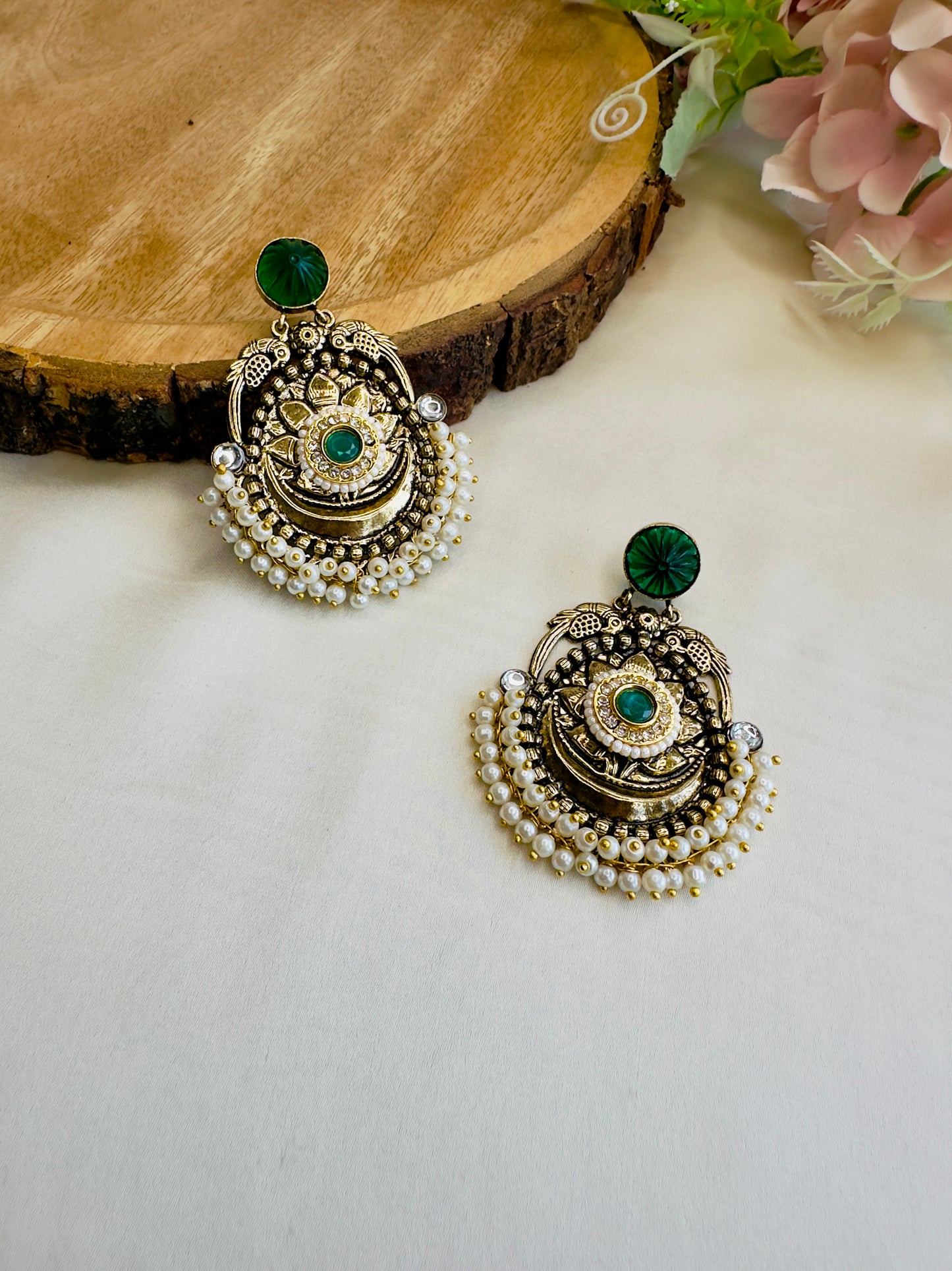 Antique finish Pearl layered Earrings