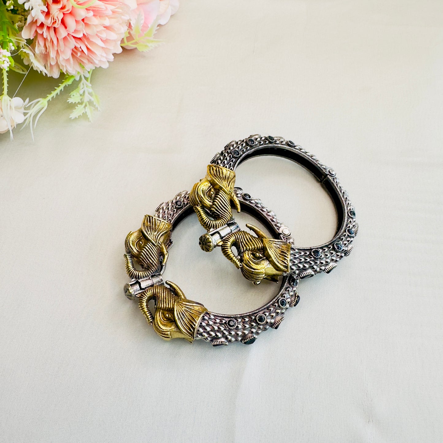 Elephant Motif Dual Tone Bangles