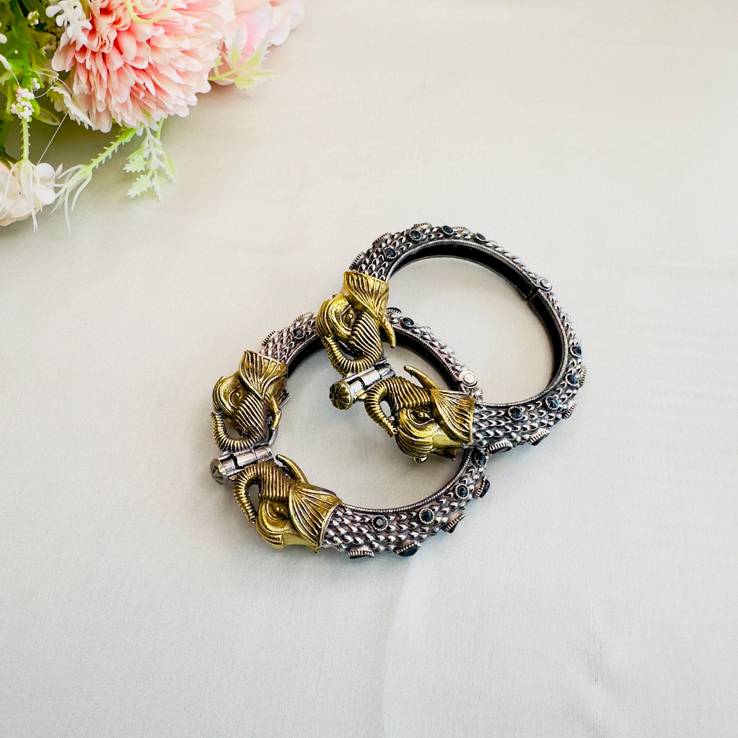 Elephant Motif Dual Tone Bangles