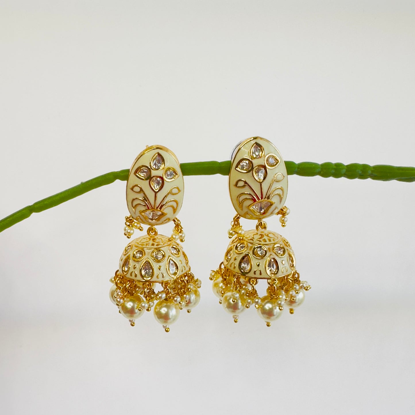 Moissanite Hasli white Minakari with Jhumki earrings